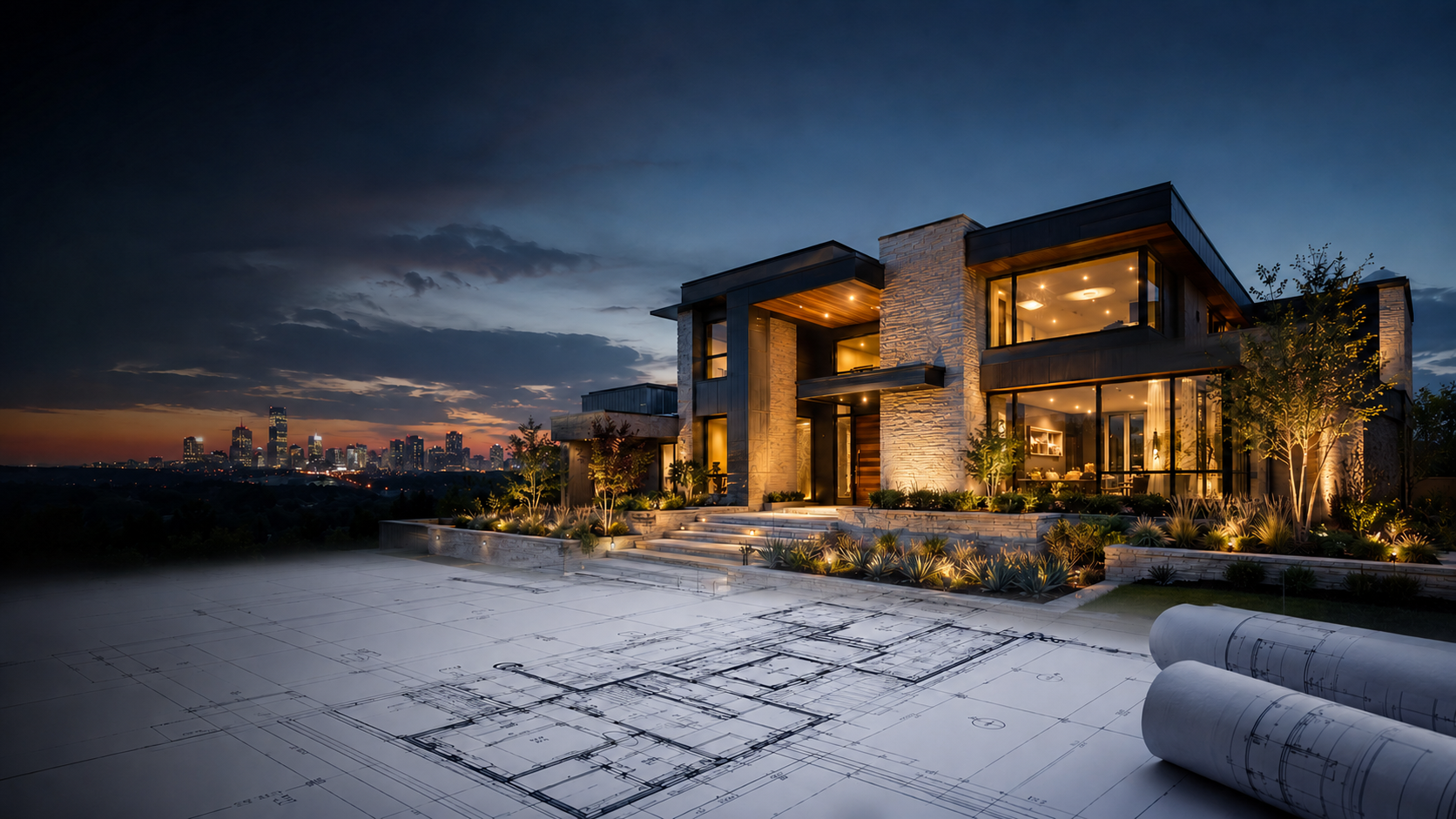 Luxury home emerging from architectural plans